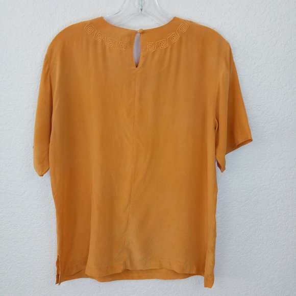 Stunt Collection Mustard 100% Silk Embroidered Top - Picture 9 of 13
